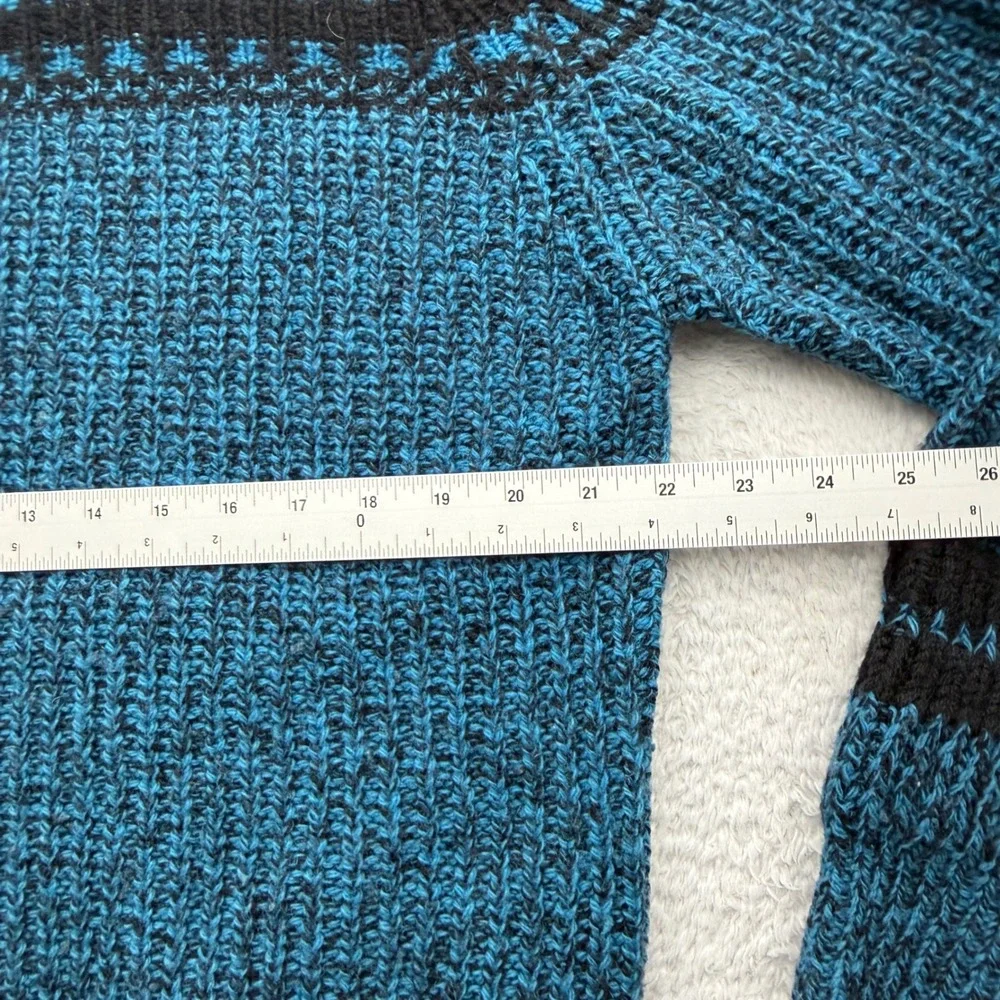 Woolrich Mens Blue Black Fair Isle Chunky Knit Crewneck Sweater Vintage‎ Large